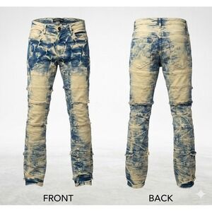 Legendary Status Men Stacked Jeans 32 Acid Wash Yellow Blue Distressed Streetwea